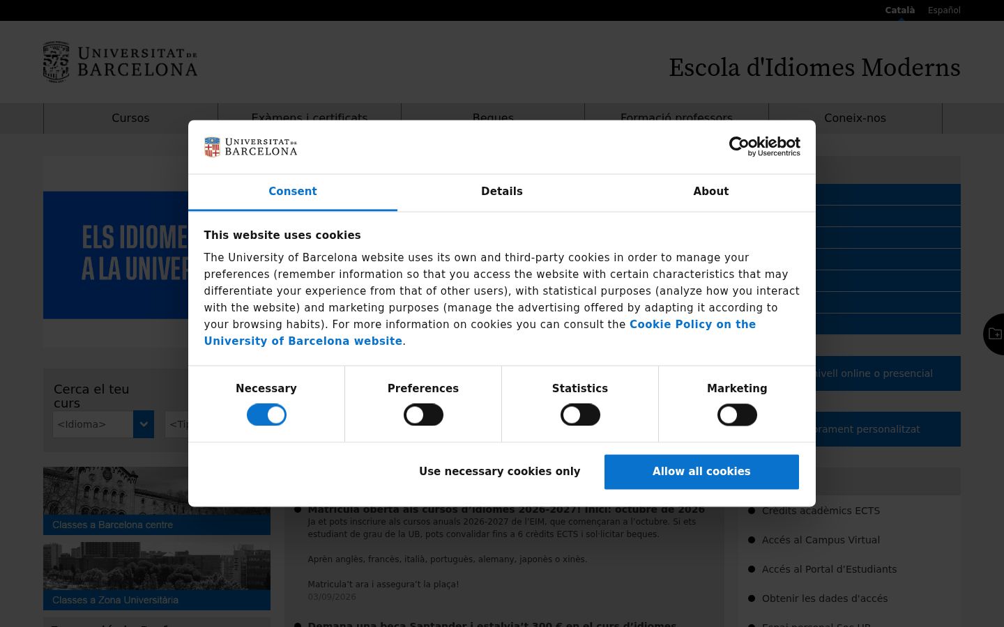 Screenshot of the consent banner shown before any interaction