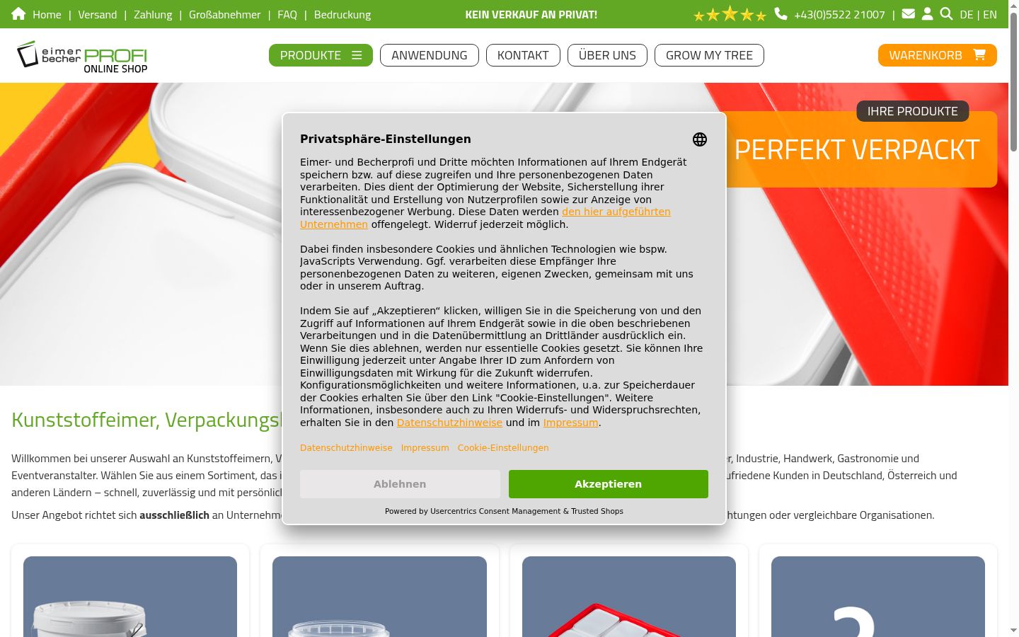 Screenshot del banner di consenso mostrato prima di qualsiasi interazione