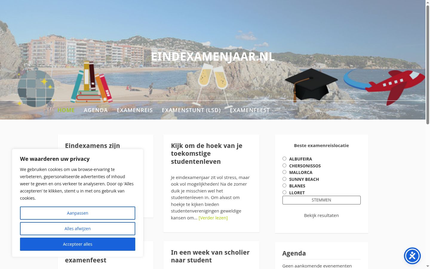 Captura de ecrã do banner de consentimento apresentado antes de qualquer interação