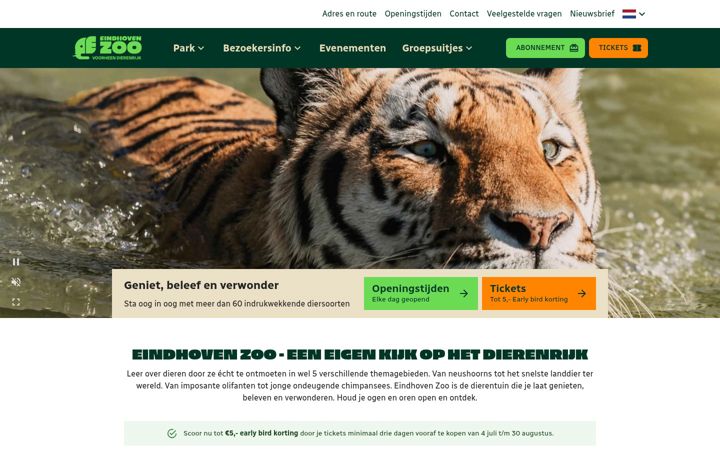 Screenshot of eindhovenzoo.nl