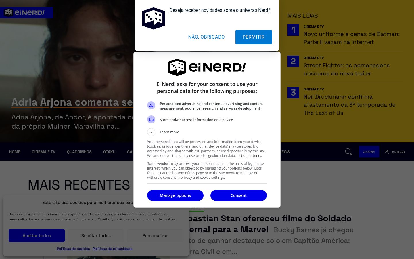 Sutikimo reklamjuostės, rodytos prieš bet kokią sąveiką, ekrano kopija