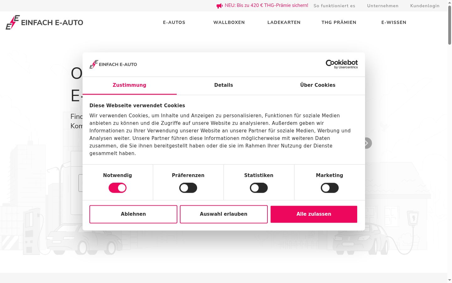 Screenshot del banner di consenso mostrato prima di qualsiasi interazione