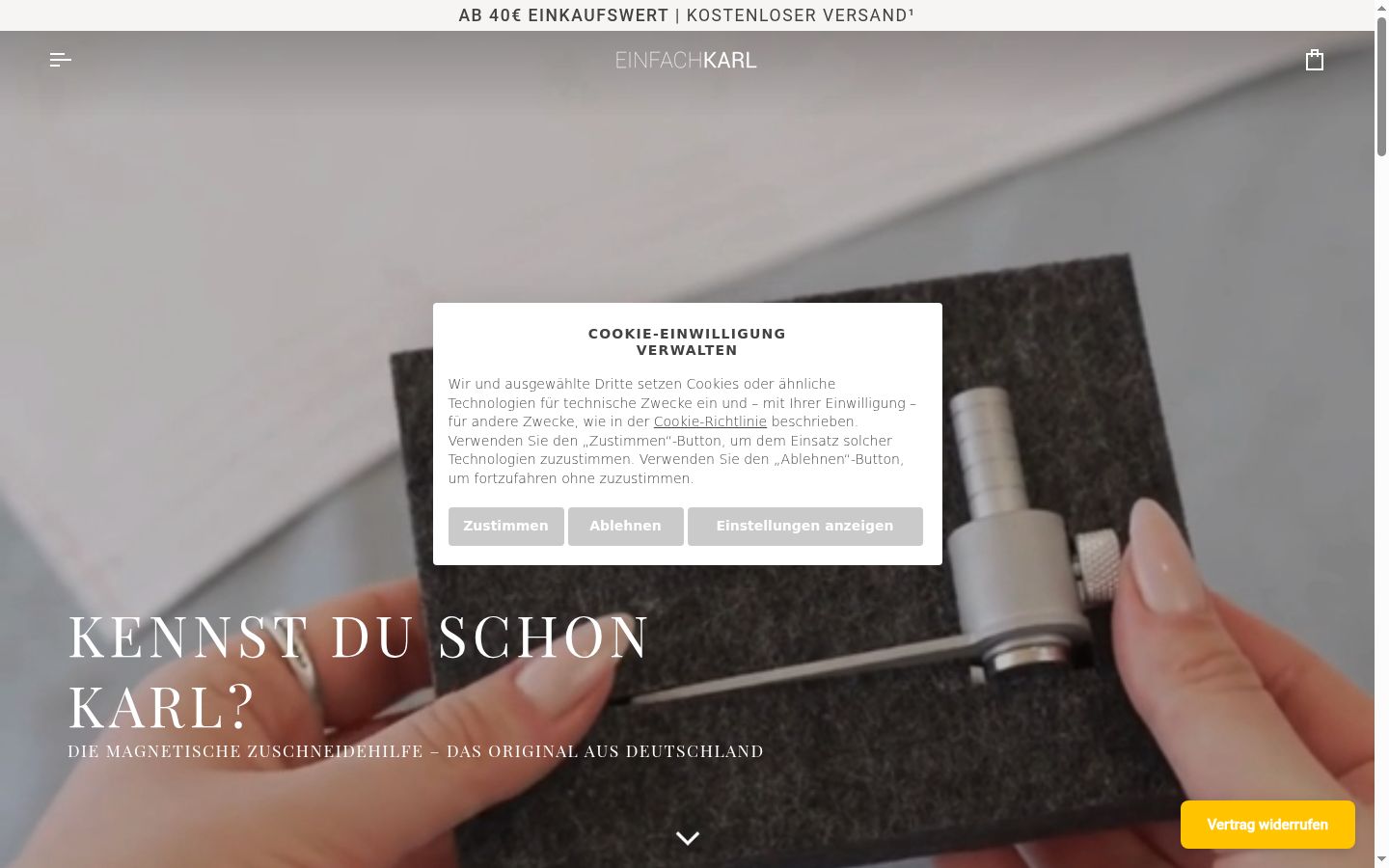 Screenshot del banner di consenso mostrato prima di qualsiasi interazione