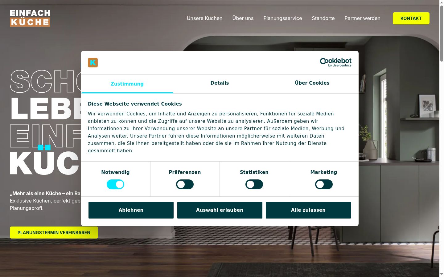 Screenshot del banner di consenso mostrato prima di qualsiasi interazione
