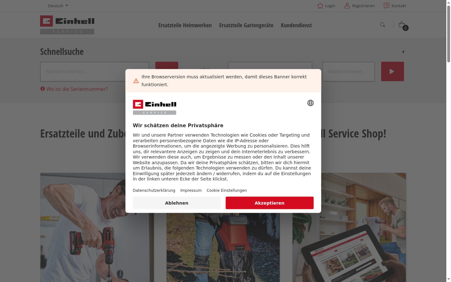 Screenshot des Einwilligungsbanners vor jeglicher Interaktion