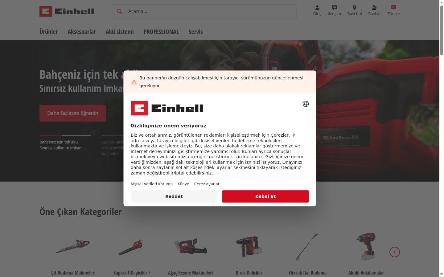 Capture d'écran de la bannière de consentement affichée avant toute interaction