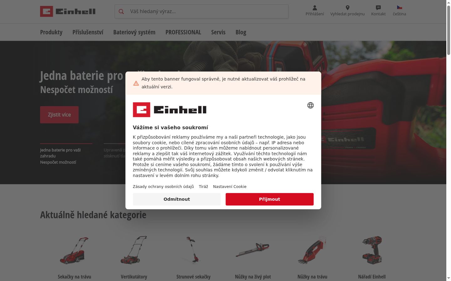 Snímek obrazovky baneru souhlasu zobrazeného před jakoukoli interakcí