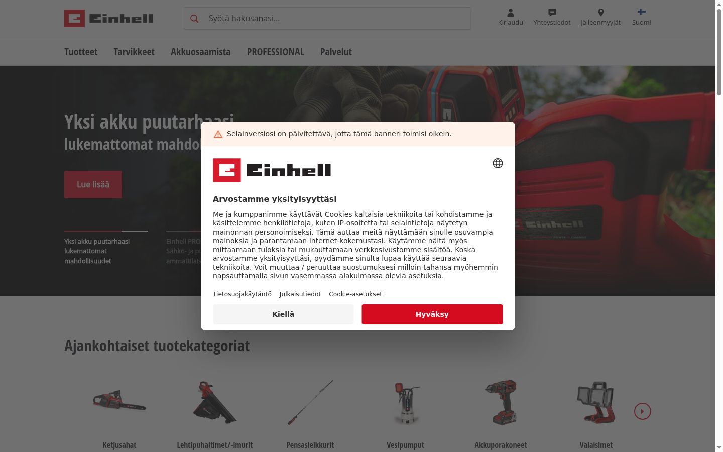 Snímek obrazovky baneru souhlasu zobrazeného před jakoukoli interakcí
