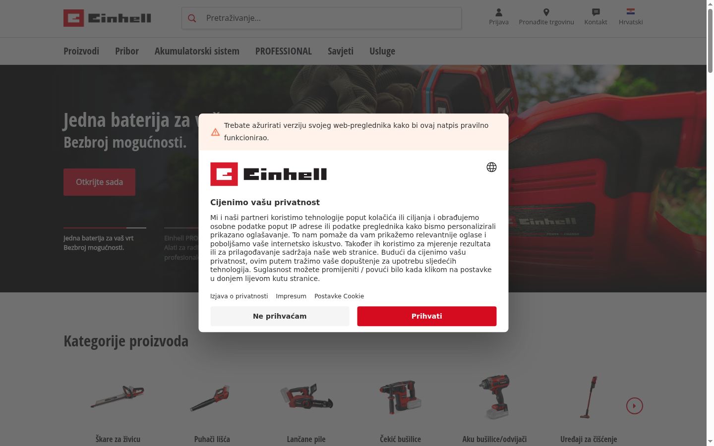 Sutikimo reklamjuostės, rodytos prieš bet kokią sąveiką, ekrano kopija
