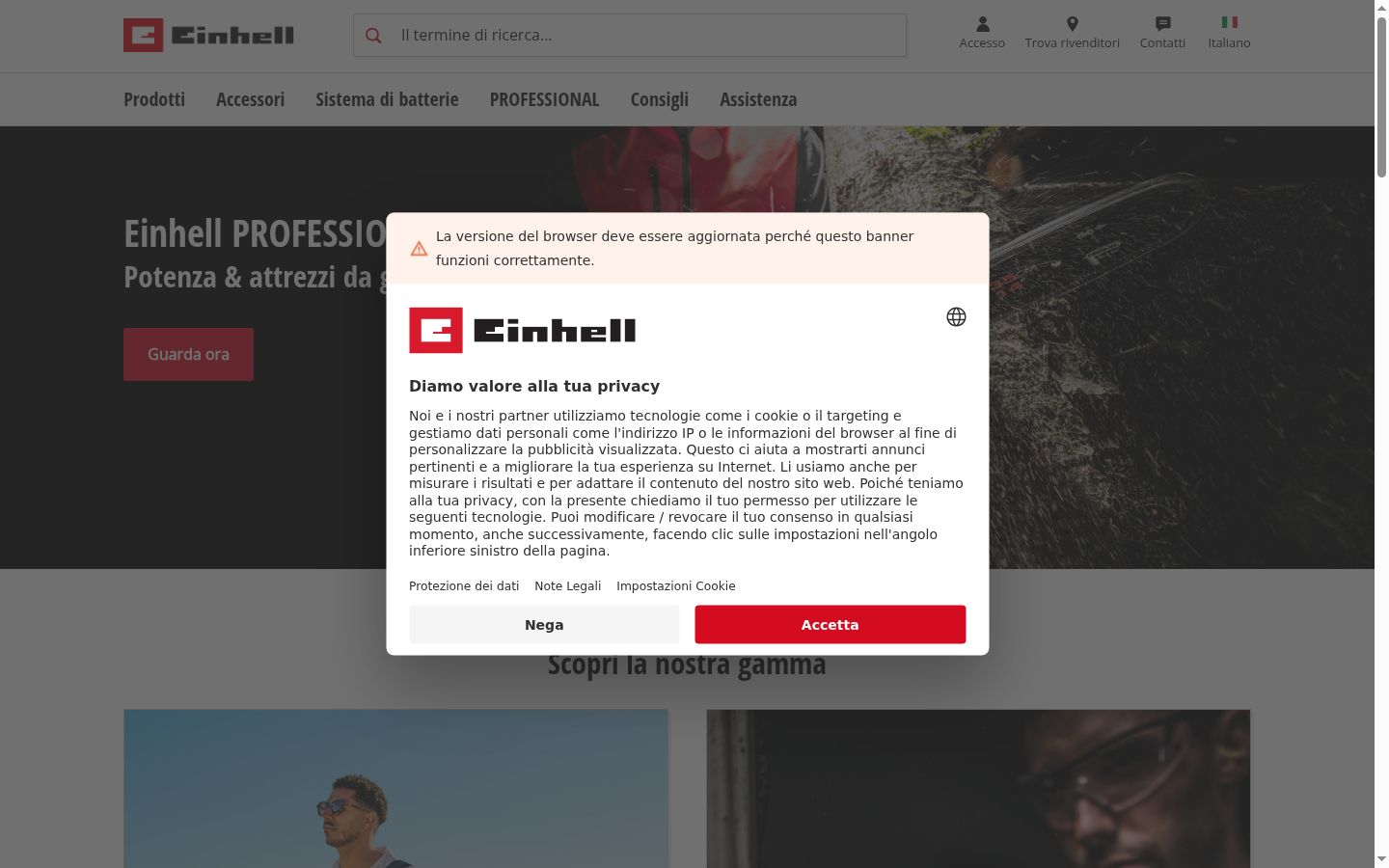 Snímek obrazovky baneru souhlasu zobrazeného před jakoukoli interakcí