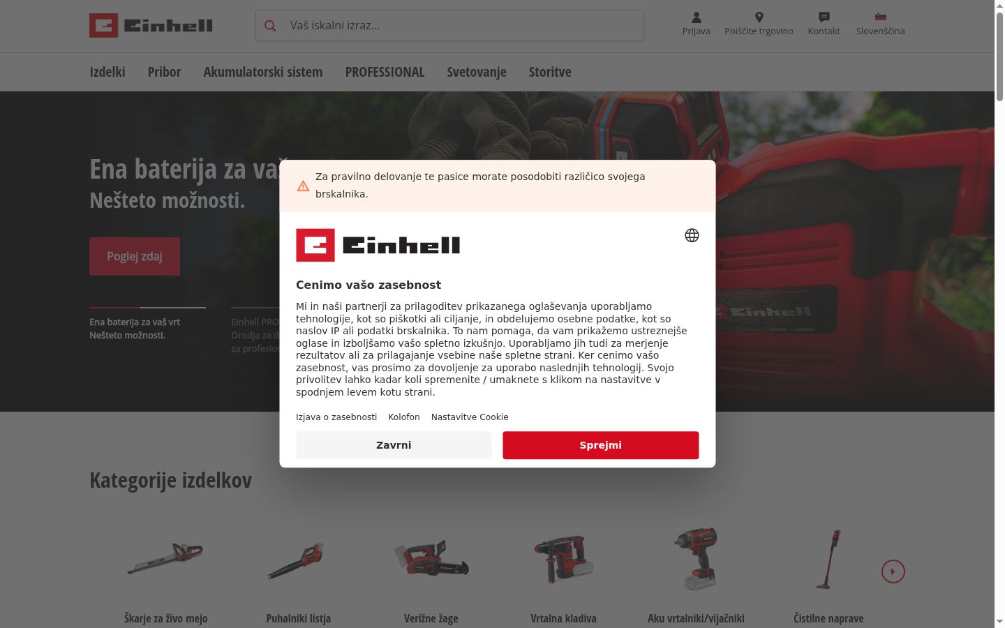 Zrzut ekranu banera zgody wyświetlanego przed jakąkolwiek interakcją