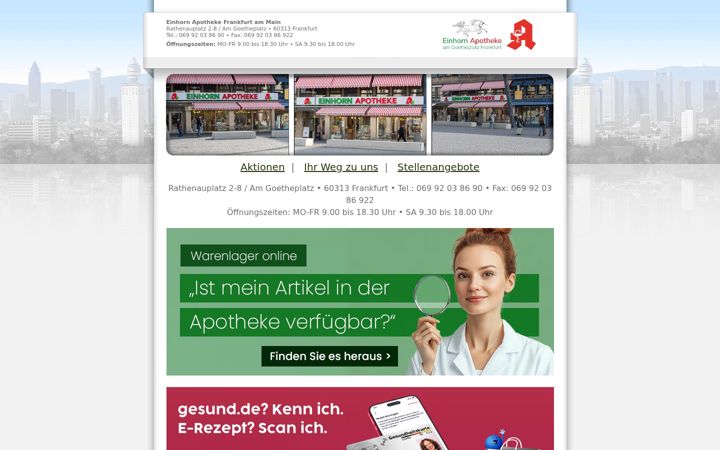 Screenshot of einhorn-apotheke-frankfurt.de