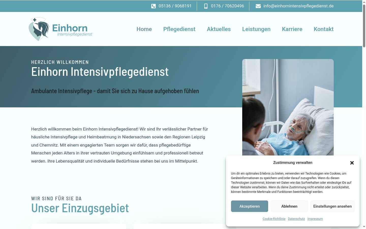 Screenshot des Einwilligungsbanners vor jeglicher Interaktion