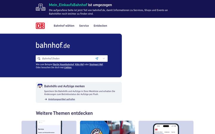 Snímek obrazovky einkaufsbahnhof.de