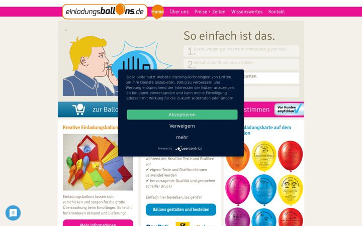 Screenshot of einladungsballons.de