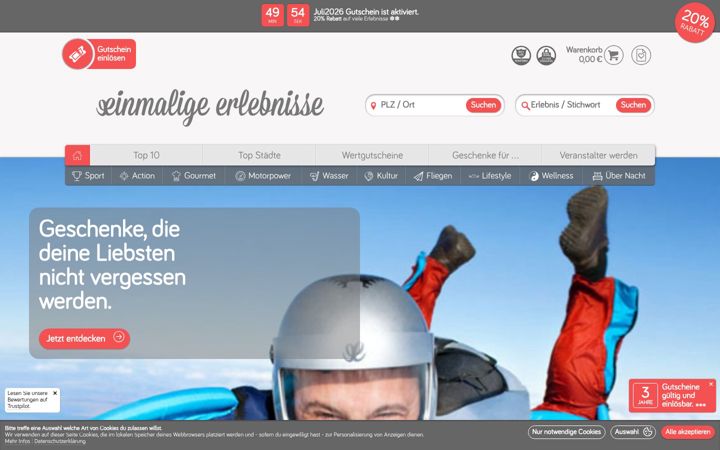 Screenshot of einmalige-erlebnisse.de