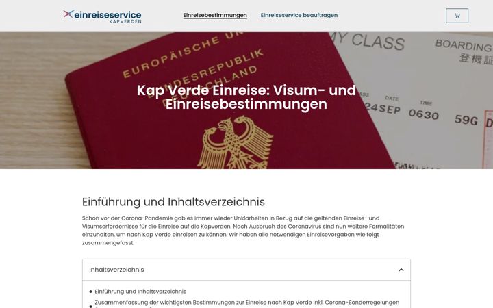 Екранна снимка на einreiseservice.com