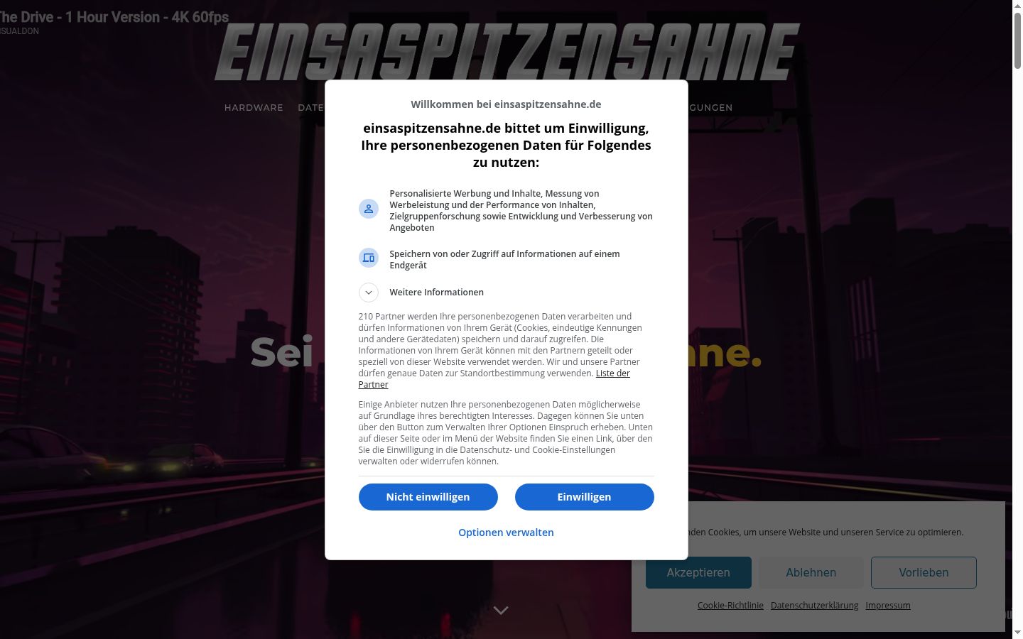 Screenshot tal-banner tal-kunsens muri qabel kwalunkwe interazzjoni