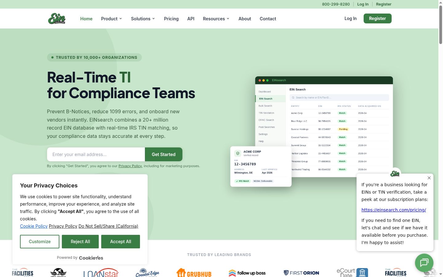 Screenshot del banner di consenso mostrato prima di qualsiasi interazione