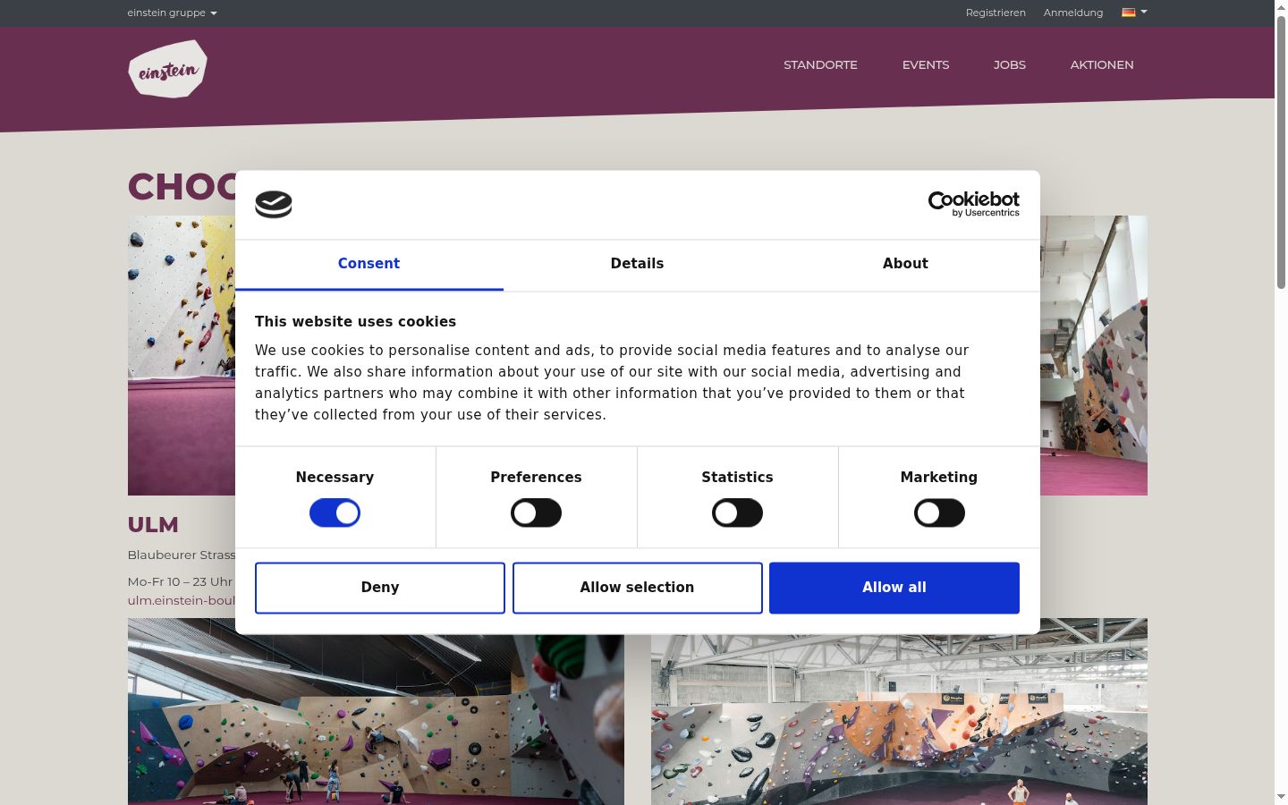 Screenshot of the consent banner shown before any interaction