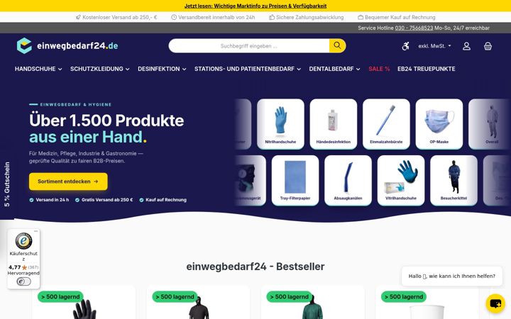 Screenshot of einwegbedarf24.de