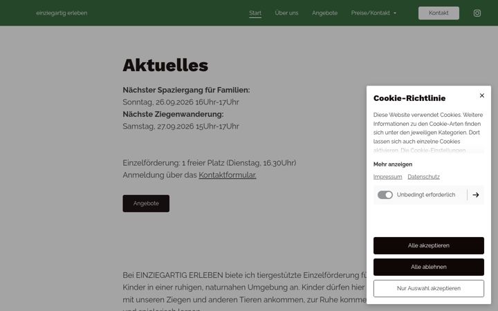 Skjámynd af einziegartig-erleben.de