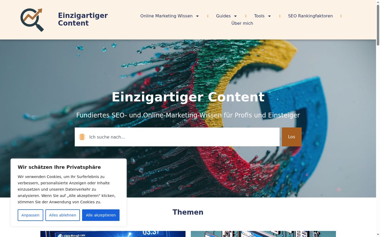 Screenshot des Einwilligungsbanners vor jeglicher Interaktion