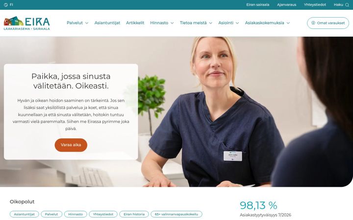 Snímek obrazovky eiransairaala.fi