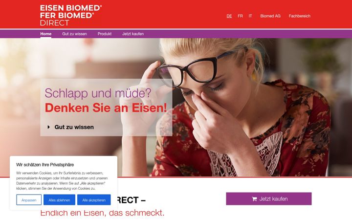 Screenshot von eisen-biomed.ch