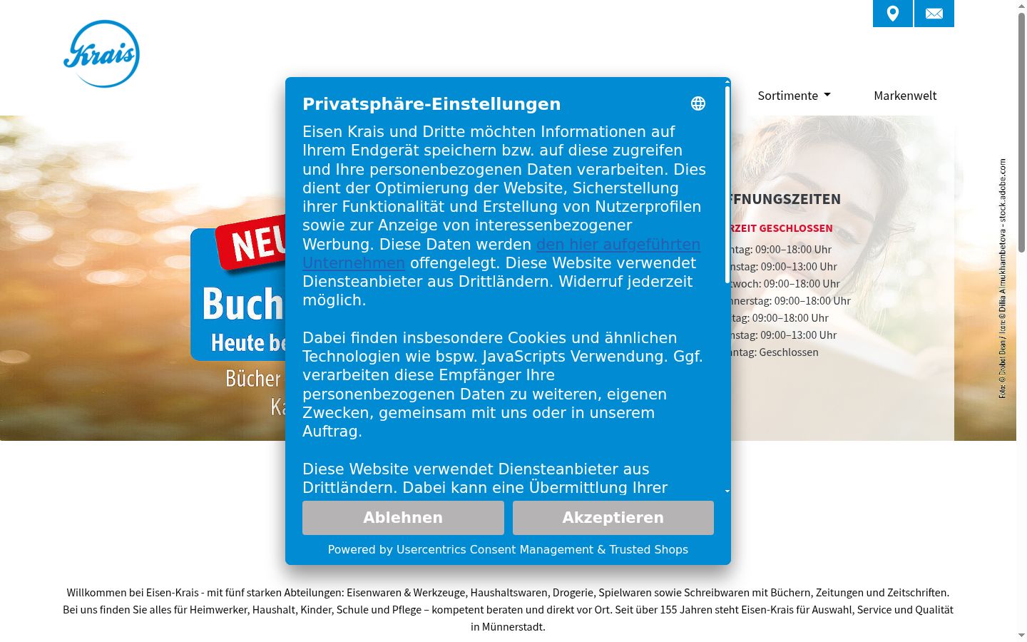 Screenshot van de toestemmingsbanner zoals getoond vóór enige interactie