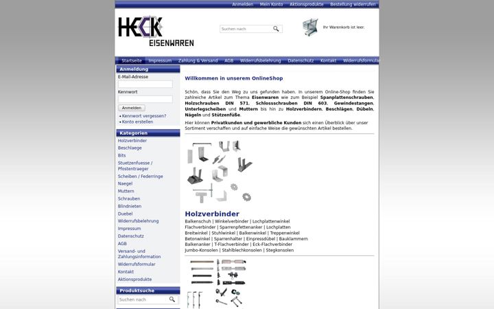 Screenshot ta' eisenwaren-heck.de