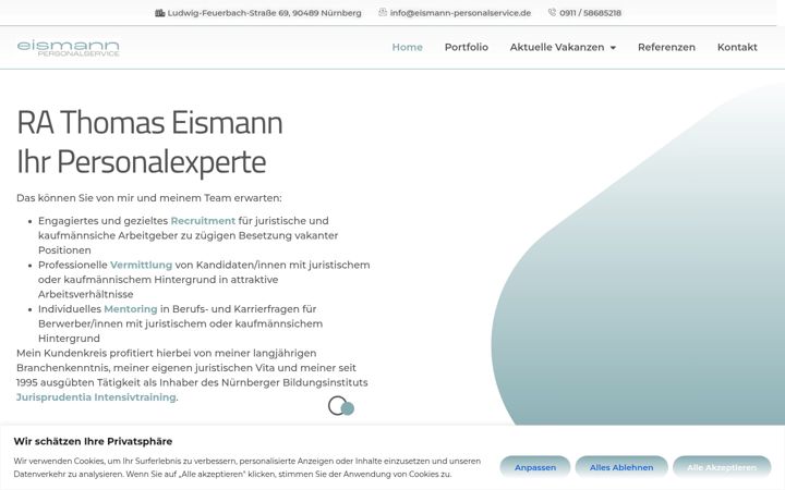Kuvakaappaus sivustosta eismann-personalservice.de