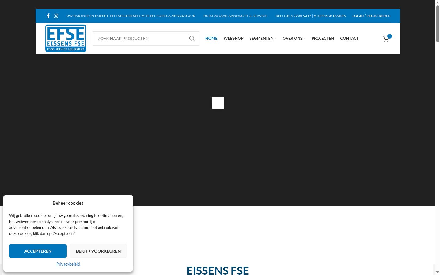 Captura de ecrã do banner de consentimento apresentado antes de qualquer interação