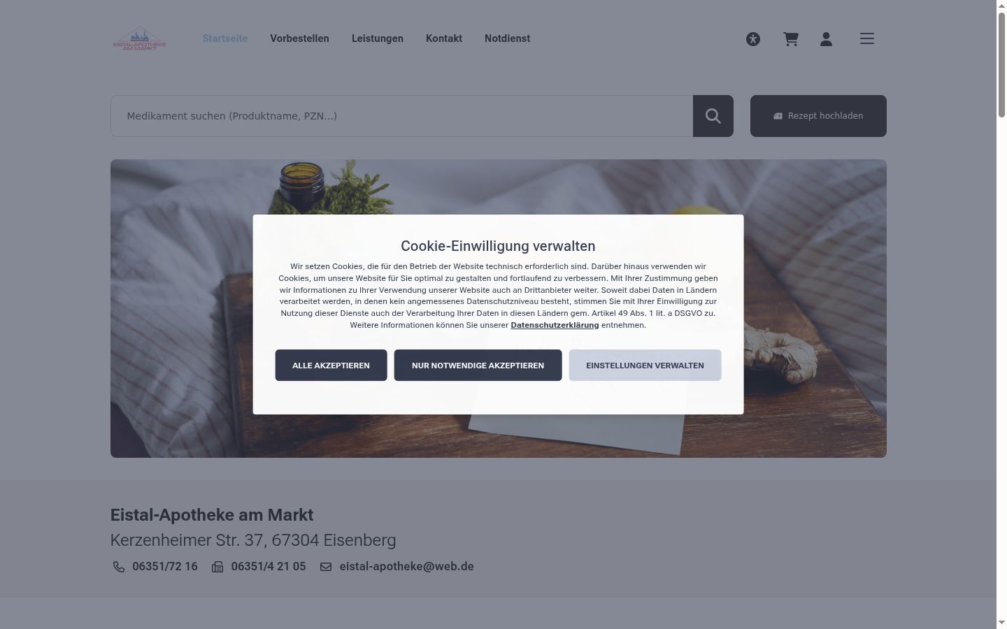 Screenshot van de toestemmingsbanner zoals getoond vóór enige interactie