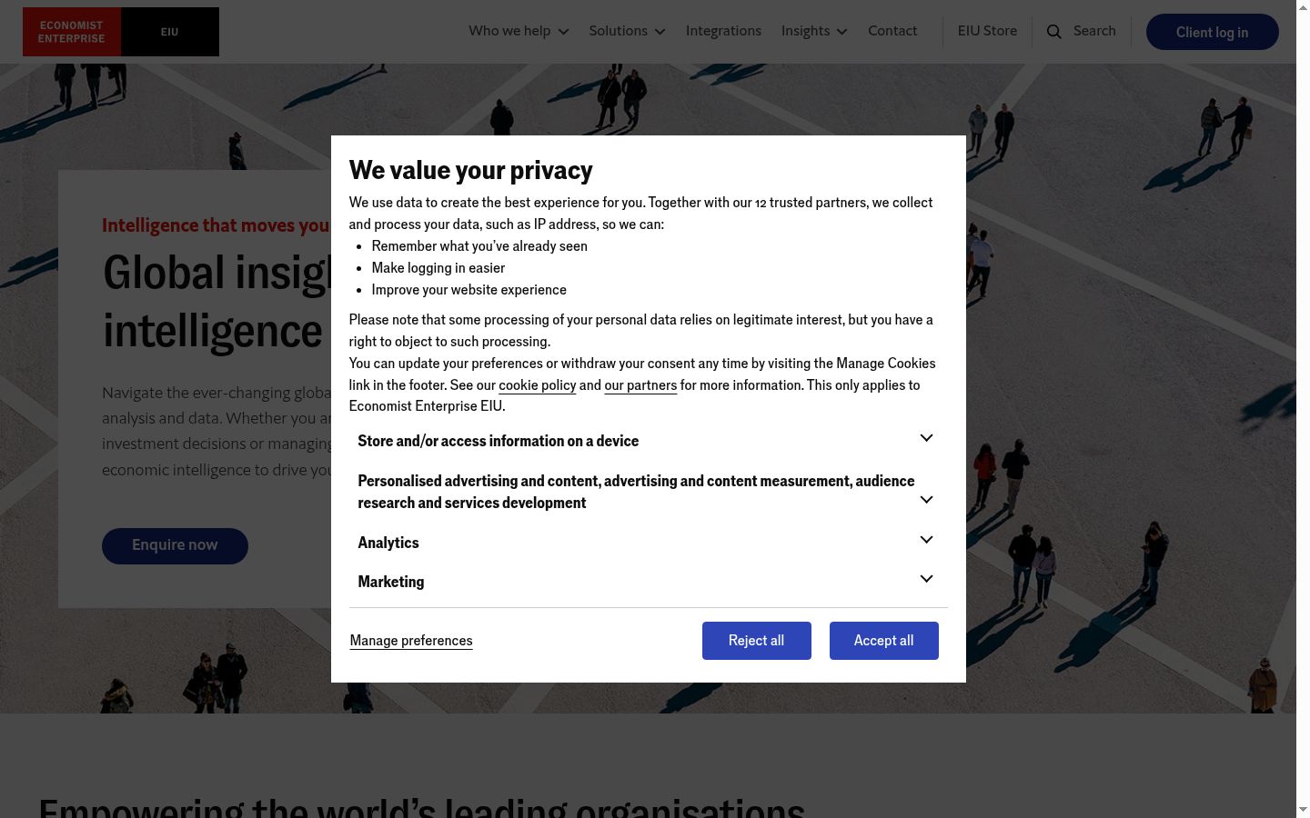 Screenshot of the consent banner shown before any interaction