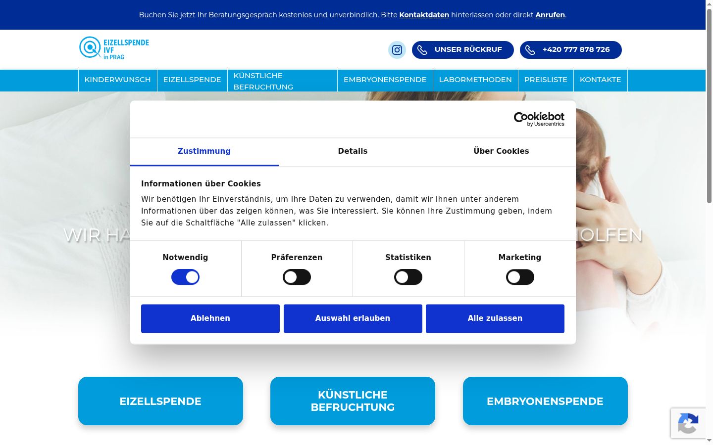 Screenshot van de toestemmingsbanner zoals getoond vóór enige interactie