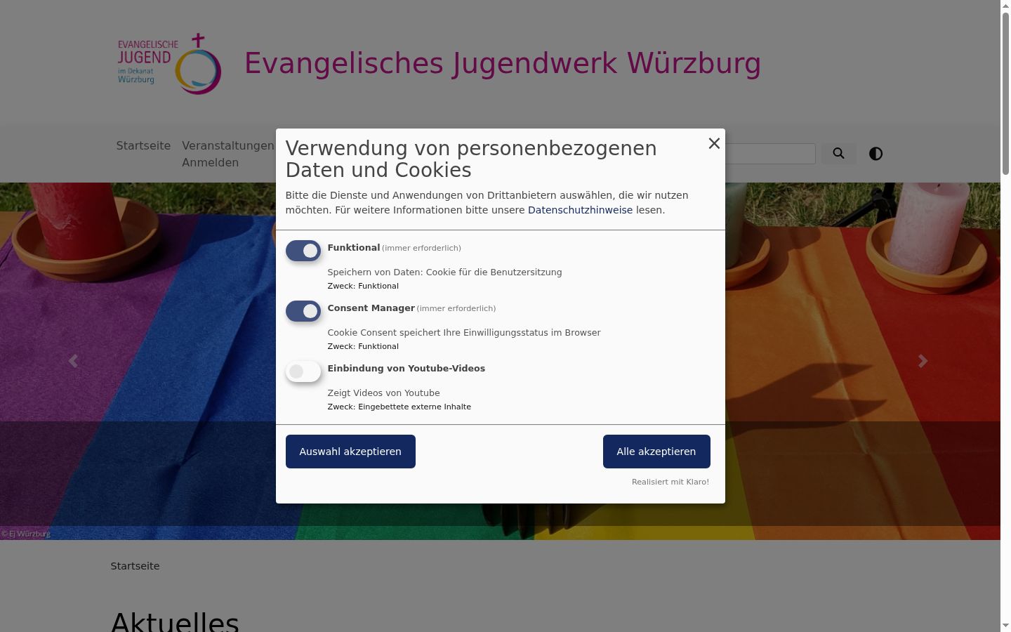 Screenshot del banner di consenso mostrato prima di qualsiasi interazione