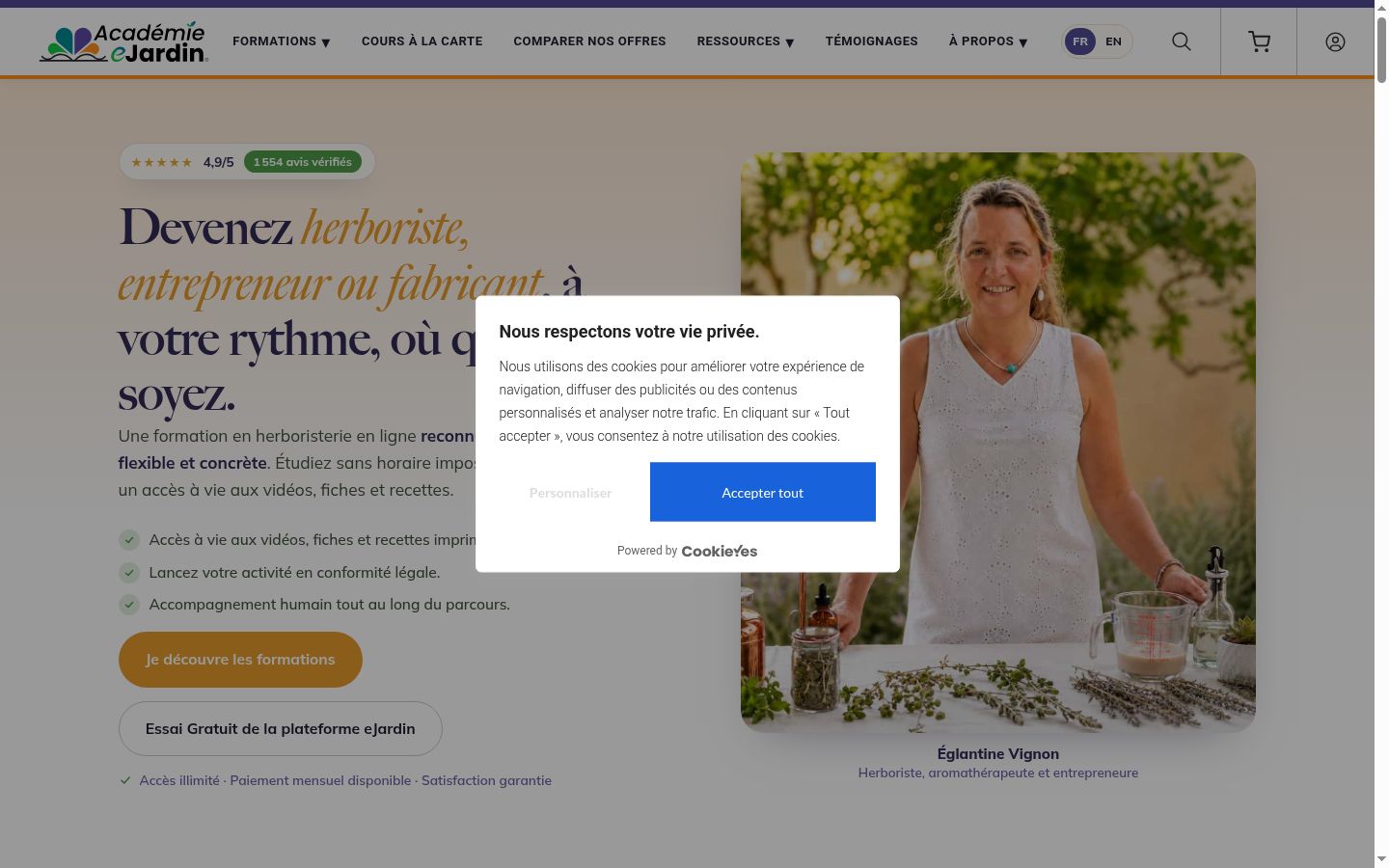 Skärmbild av samtyckesbannern som visades före någon interaktion