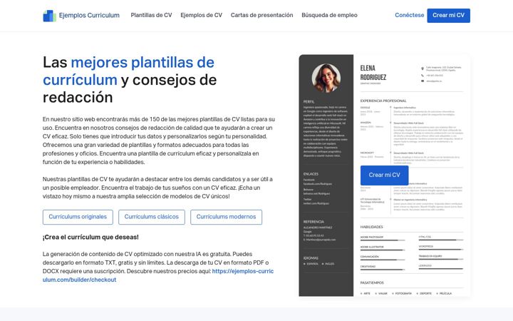 Screenshot van ejemplos-curriculum.com