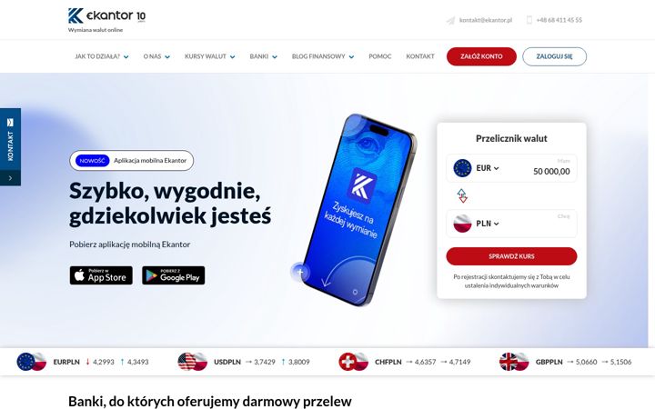 Snímek obrazovky ekantor.pl