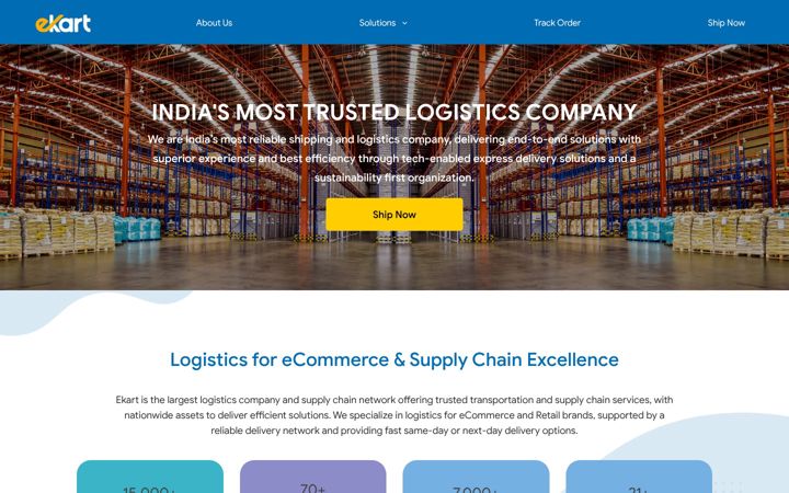 Ekrano kopija ekartlogistics.in