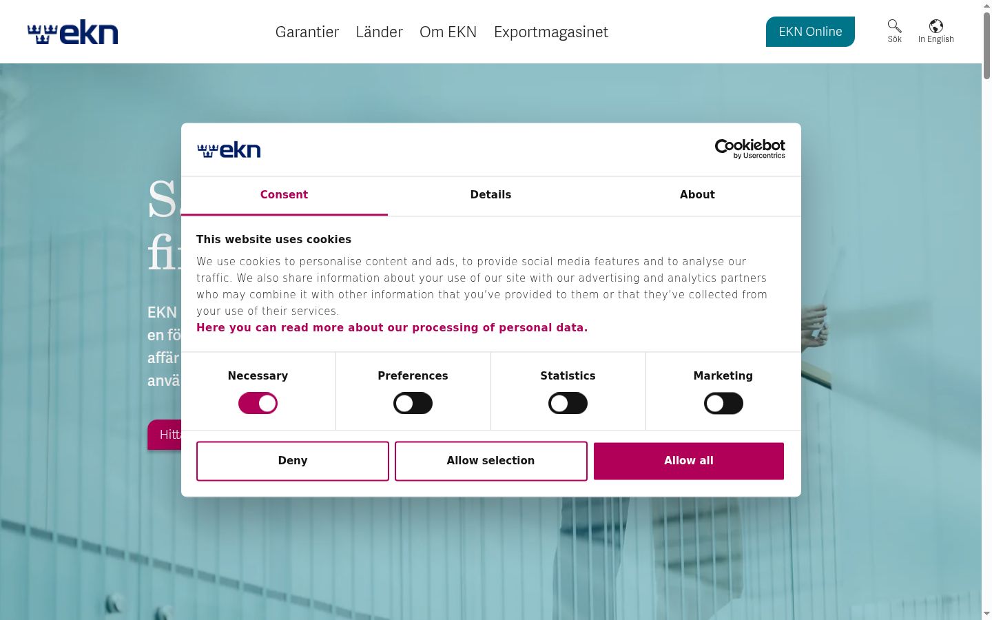 Skjermbilde av samtykkebanneret slik det vises før noen interaksjon
