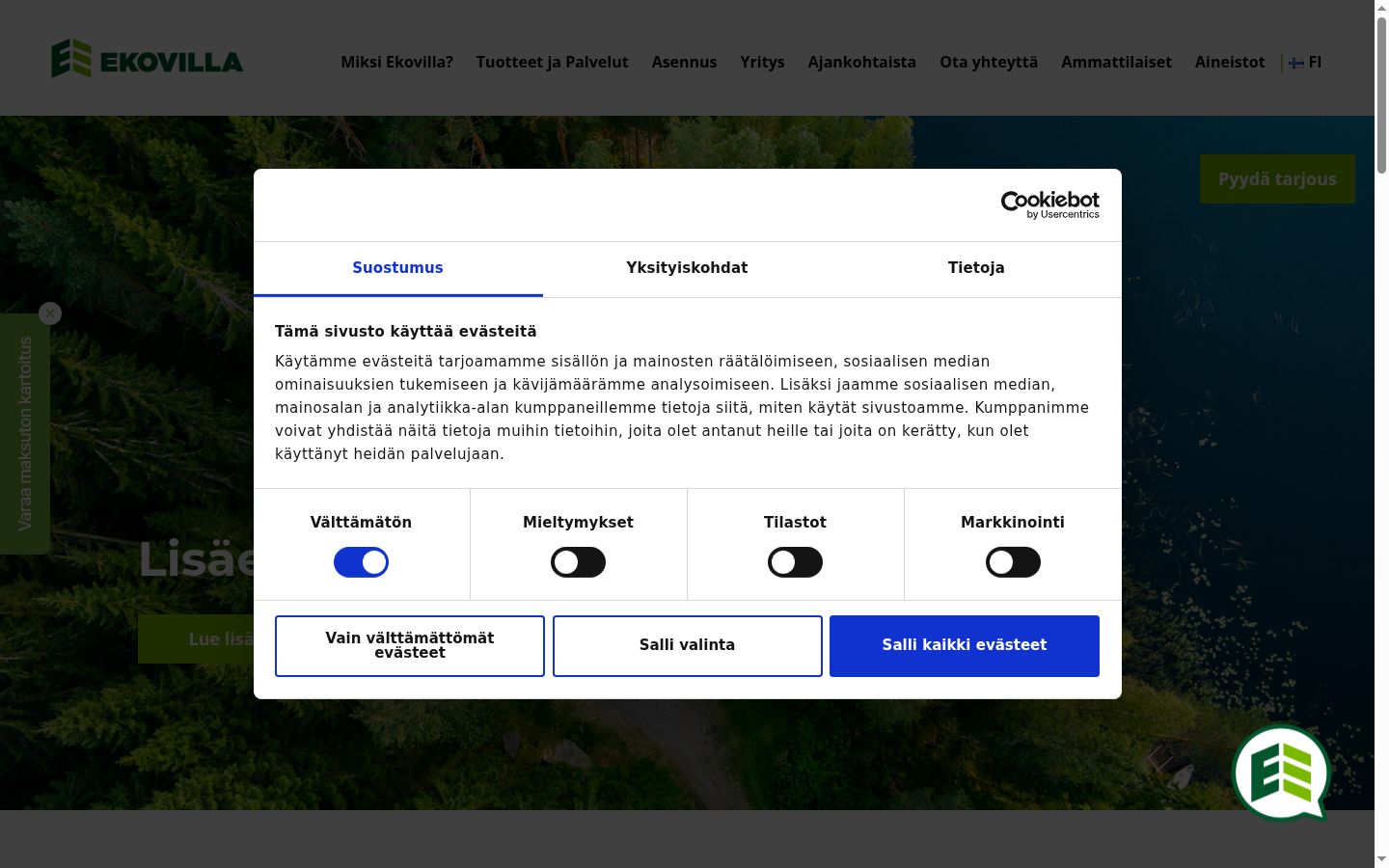 Screenshot des Einwilligungsbanners vor jeglicher Interaktion
