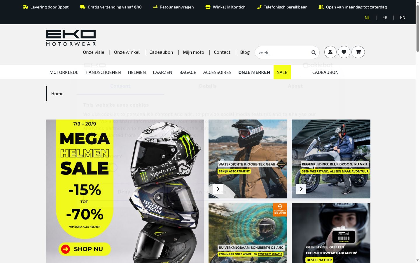 Screenshot del banner di consenso mostrato prima di qualsiasi interazione