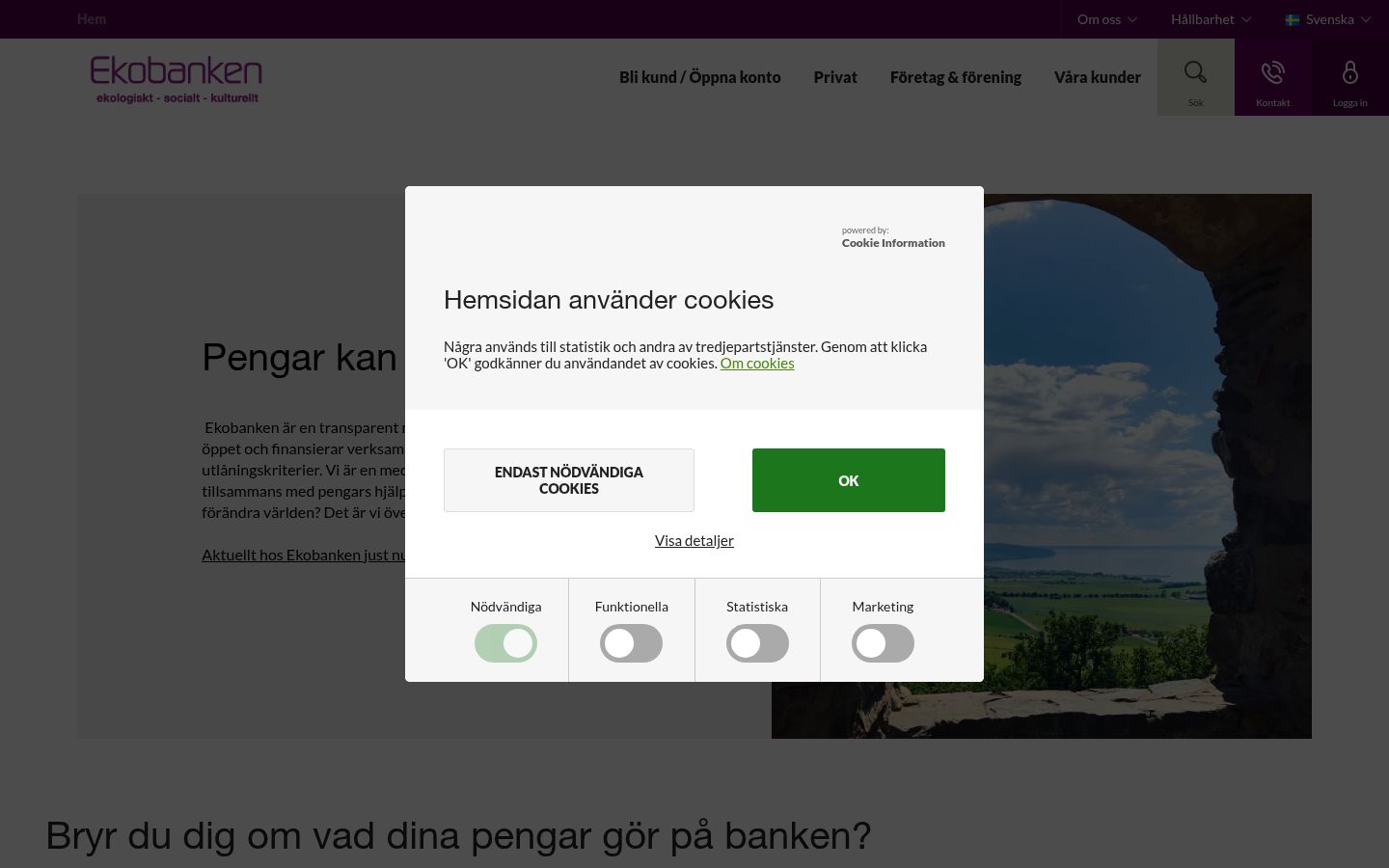 Skjermbilde av samtykkebanneret slik det vises før noen interaksjon