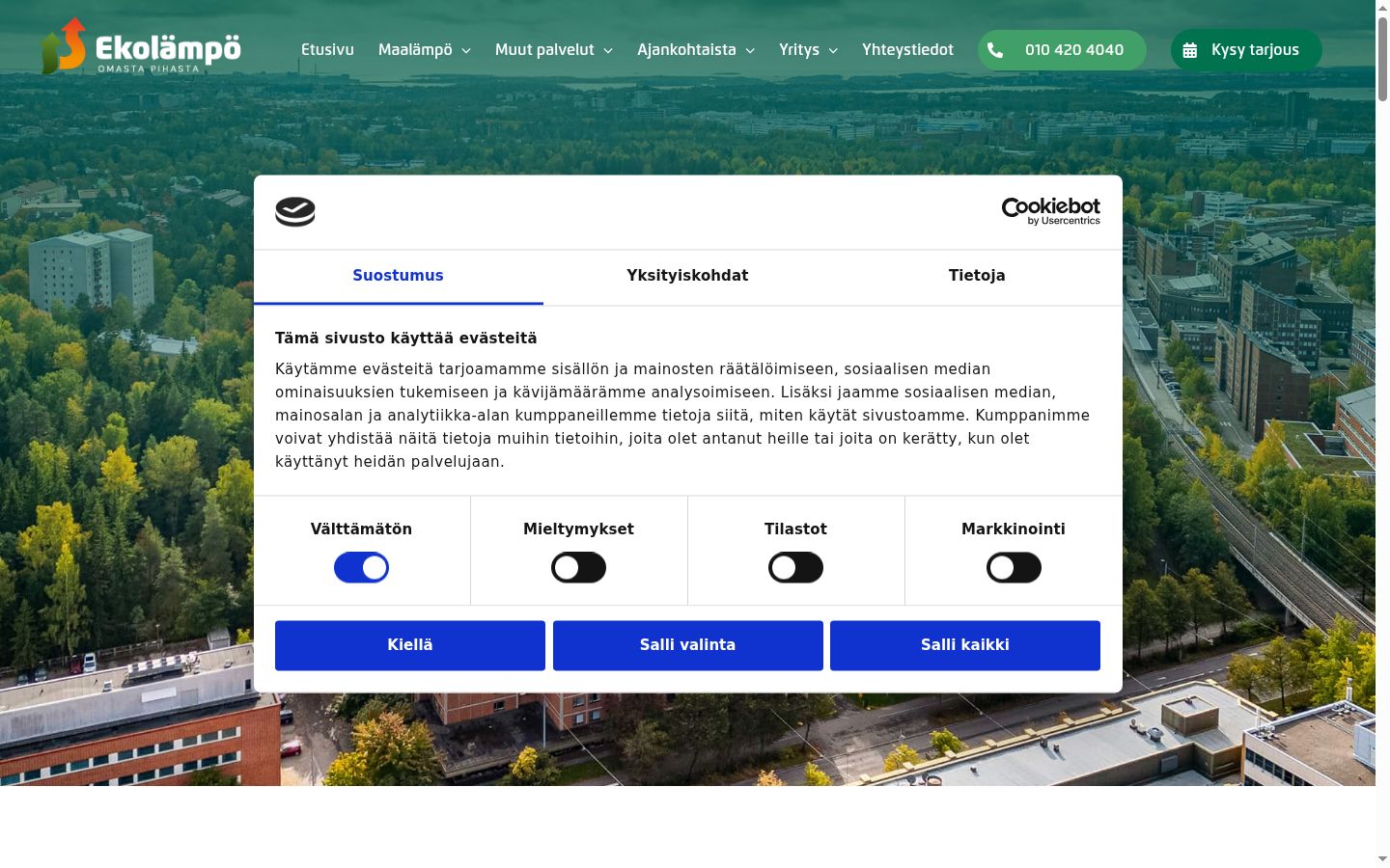 Screenshot del banner di consenso mostrato prima di qualsiasi interazione
