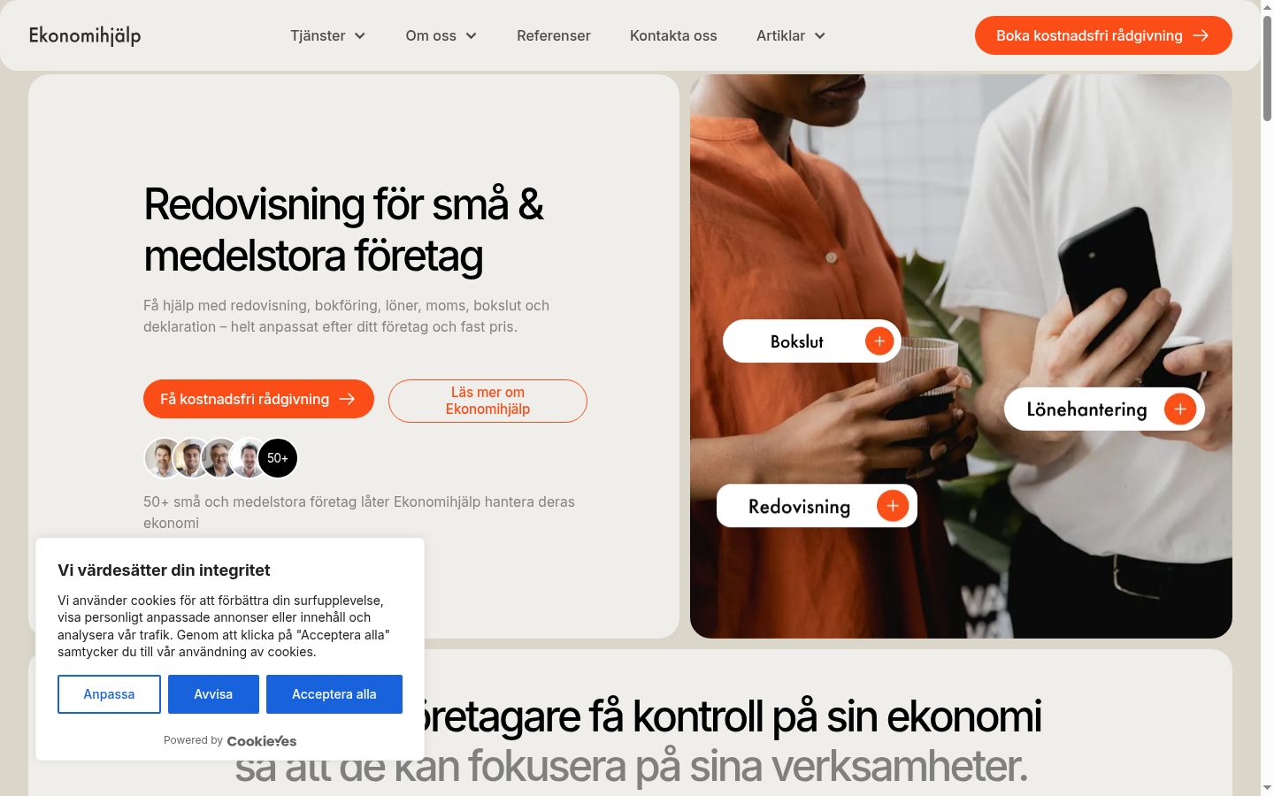 Skjermbilde av samtykkebanneret slik det vises før noen interaksjon
