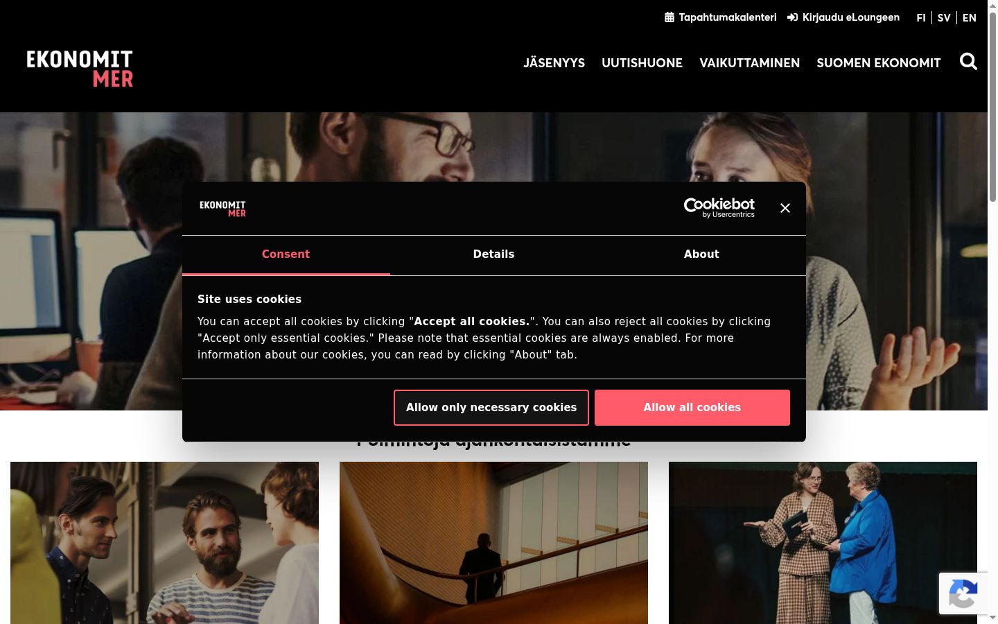 Screenshot of the consent banner shown before any interaction