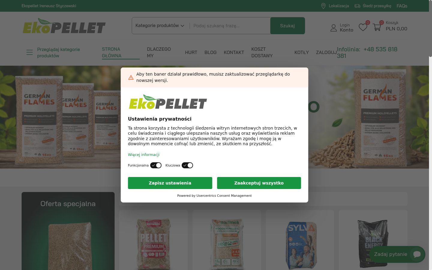 Skærmbillede af samtykkebanneret, som det blev vist før nogen interaktion