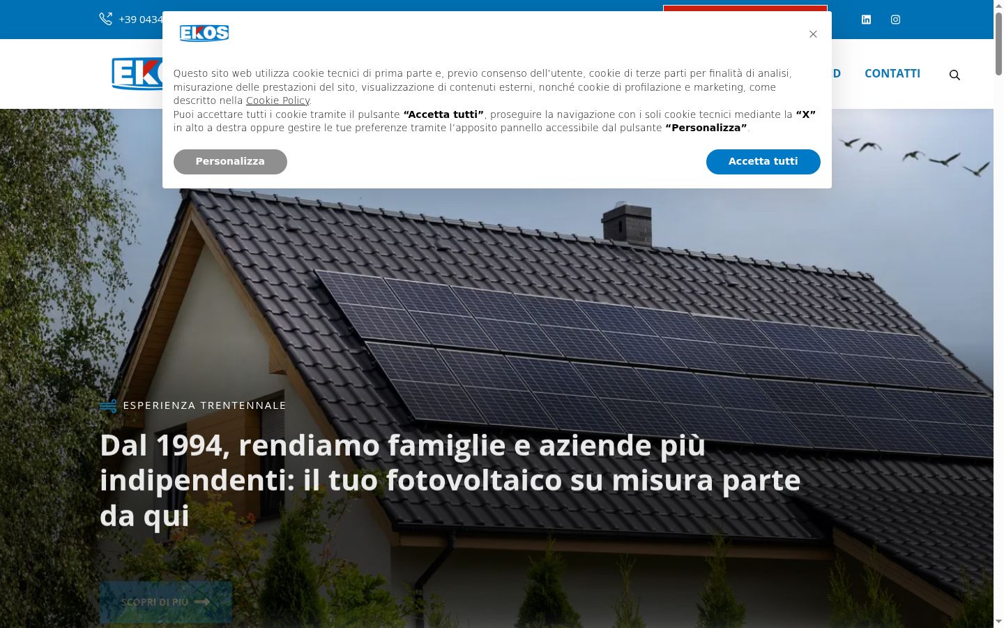 Screenshot del banner di consenso mostrato prima di qualsiasi interazione